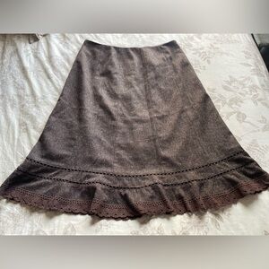 Y2K Brown Knit Skirt Crochet Trim 14 Goblincore Neutral Office Feminine Coquette